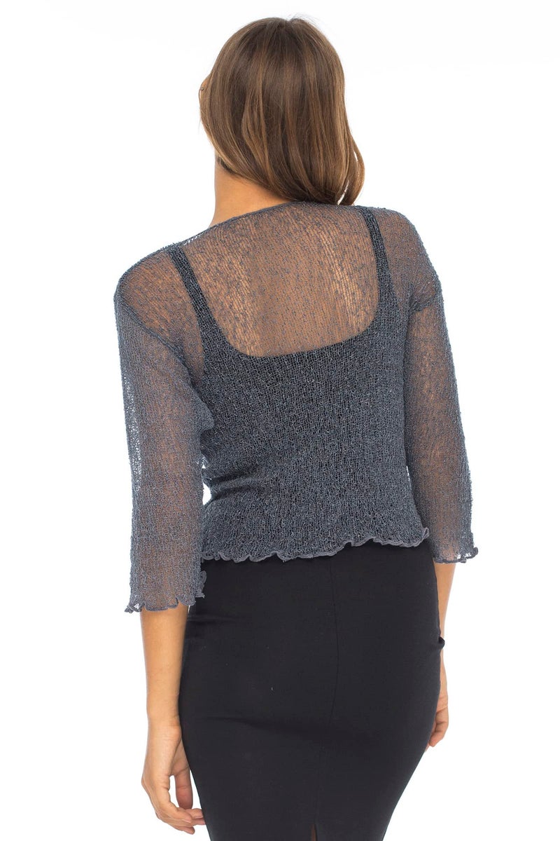 Back From Bali Womens Lightweight Knit Cardigan Shrug Lite Sheer Gunmetal - Image 2